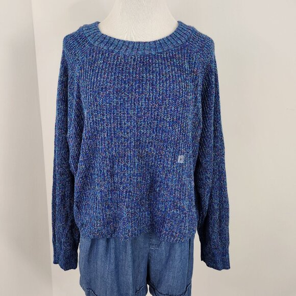 Express Sweater Extra Large Rib Knit Round Neck Long Sleeve Rainbow Weave New - Picture 1 of 14